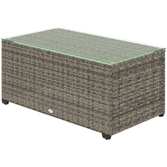 Wicker Outdoor Coffee Table, PE Wicker Rectangular Patio Table with Tempered Glass Top for Garden, Balcony, Dark Grey