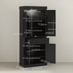 71" Kitchen Pantry Cabinet with LED Lights, 6 Spice Racks, a Drawer and 4 Adjustable Shelves, Black