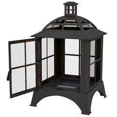 Wood-Burning Fire Pit, Chimney Style Firepit with Poker, 28" x 28", Black