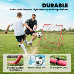 Soccer 5 Angles Adjustable Soccer Rebounder Net, Multi-Sport Training Bounce Back Net, Red