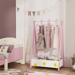 Kids Clothing Rack with Storage Shelf, Hangers, for Nursery Room, Living Room, Playroom, Green