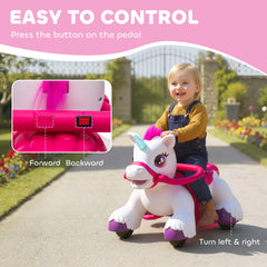 12V Unicorn Ride on Toy, Battery Powered Kids Electric Ride on Horse with Carrot Toy, Comb, Animal Sounds