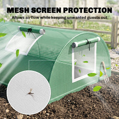 Portable Mini Greenhouse, Tunnel Growing Tent with 5 Mesh Windows and Steel Frame, 7' x 3' x 2', Green
