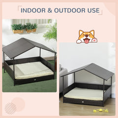 Rattan Dog House with Canopy, Wicker Dog Bed with Water-Resistant Cushion, for Small and Medium Breeds Blue