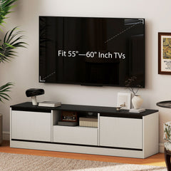 TV Stand for 55-60 Inch TV, Entertainment Center w/ Cabinets, Shelf, Drawer and Cable Management for Living Room, White