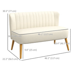 Modern 2 Seat Sofa for Bedroom, Upholstered Two Seater Couch with Rubber Wood Legs, Cream White