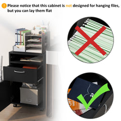 24" Small Filing Cabinet with Open Compartment, Drawer and Wheels, Home Office Storage Cabinet, Black