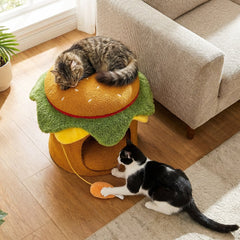 Hamburger Cat Nest with Chicken Drumstick Toy and Removable Cushion for Indoor Cats-Yellow