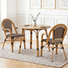 Hand-Woven PE Wicker Outdoor French Bistro Chairs Set of 2-Brown