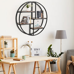 Round Wall Mounted Shelf, 4 Tier Circular Floating Display Rack, Black