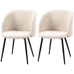 Dining Chairs Set of 2, Sherpa Fleece Upholstered Kitchen Chairs with Backrest and Steel Legs, Cream White
