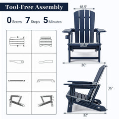 HDPE Adirondack Chairs with Realistic Wood Grain for Backyard Lawn-Blue