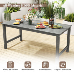 HDPE Outdoor Dining Table for 6 Person with Wood-Like Tabletop and Umbrella Hole-Gray