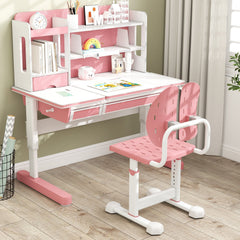 Height-adjustable Kid's Study Chair with Double Back Support and Breathable Seat for 3+ Years Old-Pink