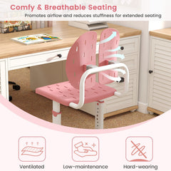 Height-adjustable Kid's Study Chair with Double Back Support and Breathable Seat for 3+ Years Old-Pink