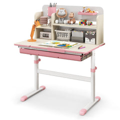 Height Adjustable Kids Study Desk with Tilt Desktop for 3-12 Years Old-Pink