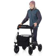 Height Adjustable Rollator Walker Foldable Rolling Walker with Seat for Seniors-Black