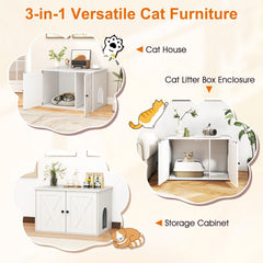 Hidden Cat Litter Box Enclosure Furniture with Divider-White