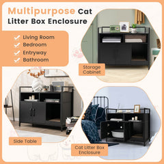 Hidden Cat Washroom with Double Doors and Scratch Cardboard-Black