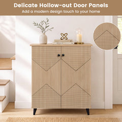High‑quality 2‑Door Geometric Cabinet Freestanding Decorative Footwear Storage Unit with Carved Panels for Indoor Home Use-Natural