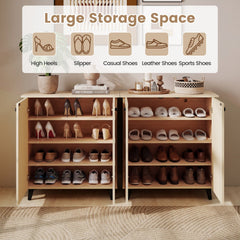 High‑quality 2‑Door Geometric Cabinet Freestanding Decorative Footwear Storage Unit with Carved Panels for Indoor Home Use-Natural