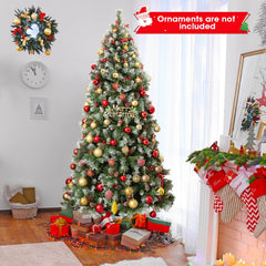 7.5 FT Snowy Pre-Lit Christmas Tree, 1368 Tips, 89 Pine Cones, 267 Red Berries, 560 LEDs