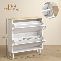 2 Drawers Shoe Storage Cabinet with Adjustable Shelves for 16 Pairs of Shoes, Black