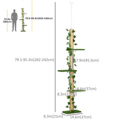 4-Tier Floor to Ceiling Cat Tree, Height(80-95Inches)Adjustable, Tall Cat Tower w/ Anti-Slip Kit, Leaves, Multi-Layer Activity Centre w/ Scratching Post
