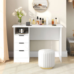 Home Office Desk with Power Outlet 3 Storage Drawers and Open Compartment-White