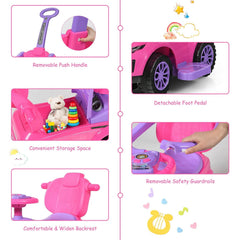 3 in 1 Ride on Push Car Toddler Stroller Sliding Car with Music-Pink