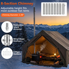 Hot Tent Stove with Ash Tray 8.4 ft Wood Burning Stove with 8 Chimney Pipes and Spark Arrestor-Black