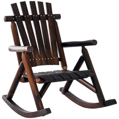 Wooden Outdoor Rocking Chair, Oversized Adirondack Patio Rocker with High Back and Slatted Seat, Carbonized
