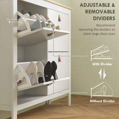 Narrow Shoe Cabinet with 2 Flip Drawers, Adjustable Shelves for Entryway, Holds 10-14 Pairs, White