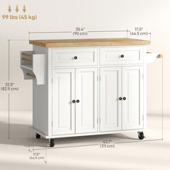 Kitchen Island with Storage, Rolling Trolley Cart with Rubber Wood Top, Spice Rack, Towel Rack, Brown Oak