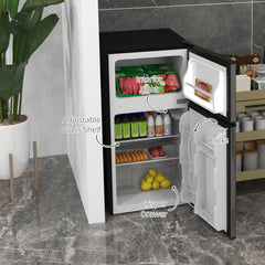 3.2 Cu Ft Compact Refrigerator, Mini Fridge with Freezer, Adjustable Shelves and Reversible Doors for Bedroom, Black