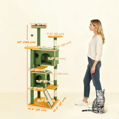 54" Cat Tree, Multi-Level Cat Tower with Scratching Posts, Cat Condos, Bed, Platforms, Ramp, Toy Ball, Beige