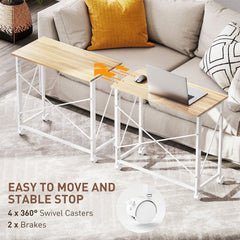 31.5" Home Office Desk, Folding Desk with Wheels for Small Space, Easy Assembly for Home Office, Natural Wood Finish