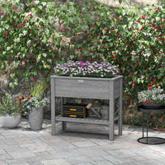 Elevated Planter Box with Storage Shelf for Flowers, Vegetables, and Herbs, 36" x 16" x 32", Grey