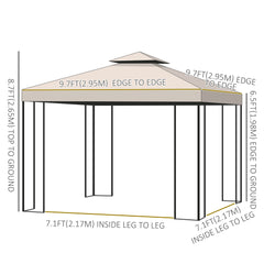 10' x 10' Patio Gazebo Outdoor, Canopy Shelter with Double-tier Roof, Pavilion Sidewalls for Garden Events, Brown