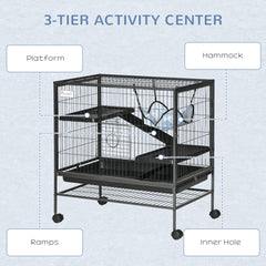 Small Animal Cage with Hammock, 3-Tier Ferret Cage Removable Tray