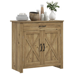 Farmhouse Sideboard Buffet Cabinet, Storage Cabinet with Barn Doors, Nature Wood