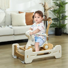 5 in 1 Rocking Horse for Toddlers 1-6 Years with Balance Board, Push Handle, 4 Smooth Wheels, Brown