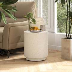 Terrazzo Finish Side Table, 17" Round End Table for Indoor and Outdoor, Charcoal Grey