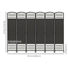 4 Panel Folding Room Divider, Portable Privacy Screen, Wave Fiber Room Partition for Home Office, Black