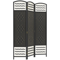 4 Panel Folding Room Divider, Portable Privacy Screen, Wave Fiber Room Partition for Home Office, Black