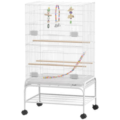 52" Bird Cage with Rolling Stand, Toys, for Budgies Canaries Black