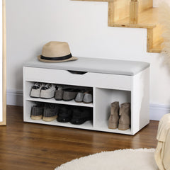 Shoe Bench Entryway Storage Rack with Padded Cushion, Hidden Storage for Hallway, Living Room, Natural