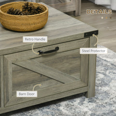 Farmhouse Coffee Table with Drawer and Storage Shelf, Rustic Center Table for Living Room, Meeting Room, Grey