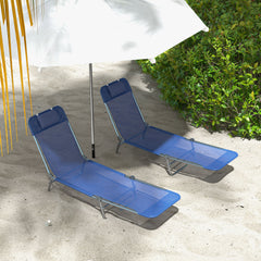 Set of 2 Folding Chaise Lounge Chairs, Outdoor Poolside Sun Tanning Chairs w/ Pillow, Reclining Backrest, Blue