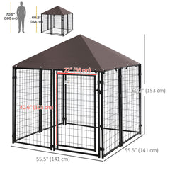 Outdoor Dog Kennel, Welded Wire Steel Fence, Lockable Pet Playpen Crate, with Water-, UV-Resistant Canopy Top, Door, 4.6ft x 4.6ft x 5ft, Black